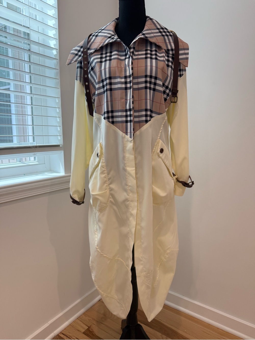 CHICME Lightweight Plaid Colorblock Utility Jacket | Longline Trench | Medium